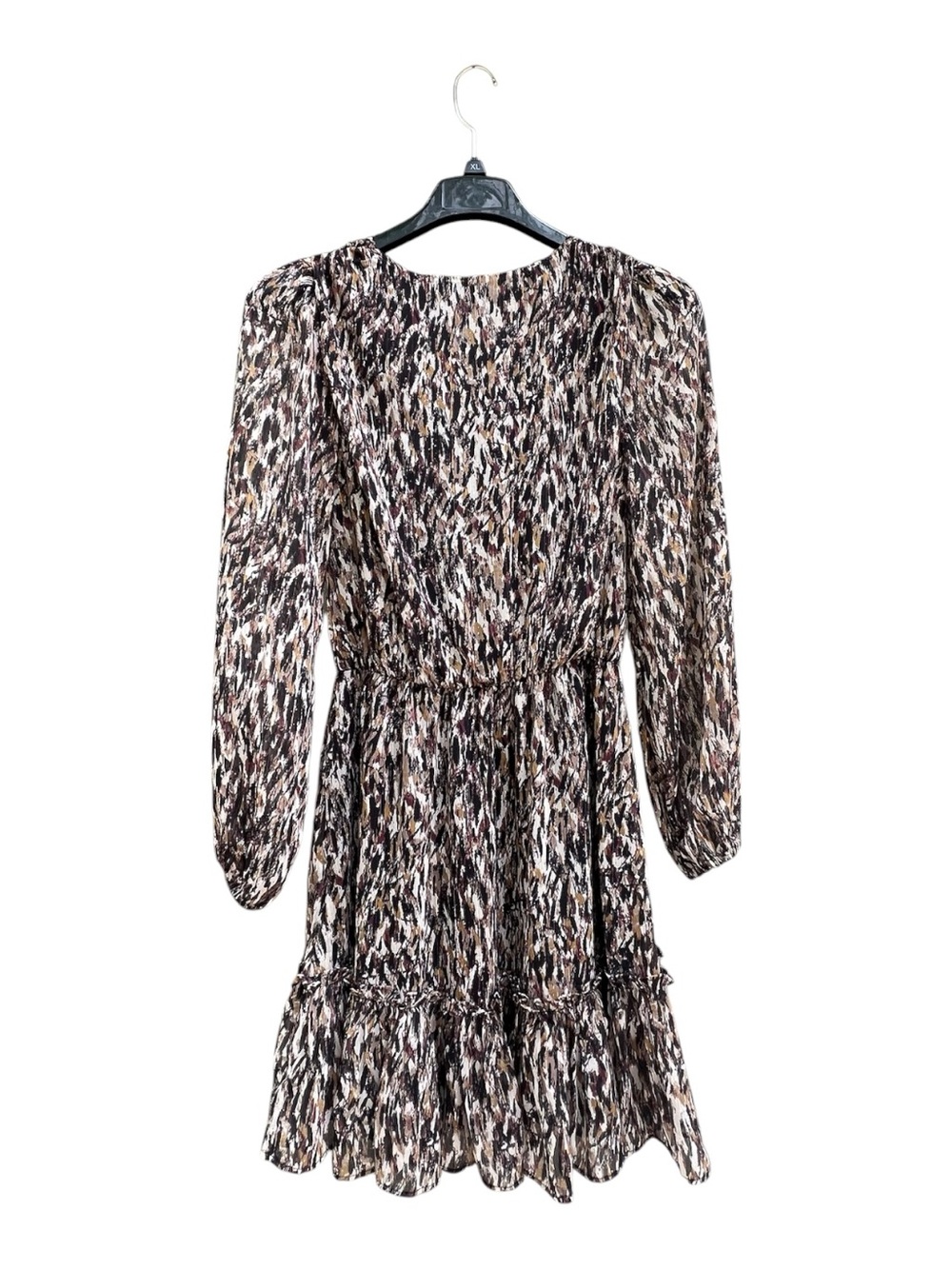 Evereve Long Sleeve Mini Dress Abstract Brushstroke Metallic Tiered Size Small - Picture 3 of 13